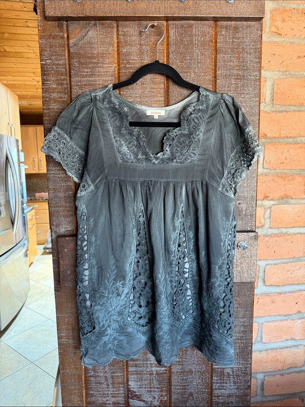 Sundance tunic women’s size small steel charcoal gray boho lace blouse flowy